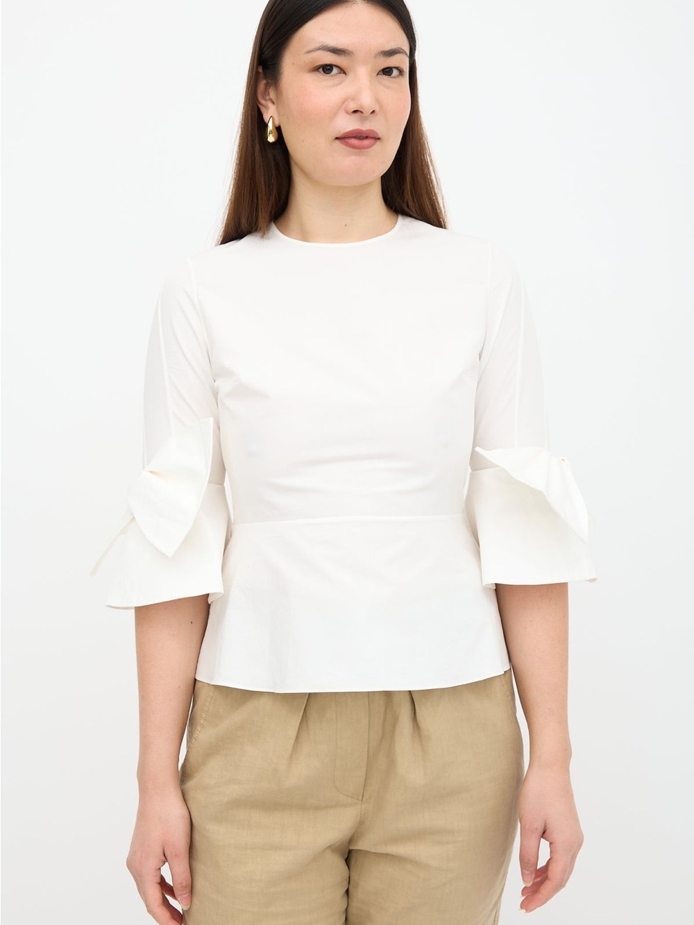 Roksanda White Bow Sleeve Peplum Blouse Cotton Top Size 8